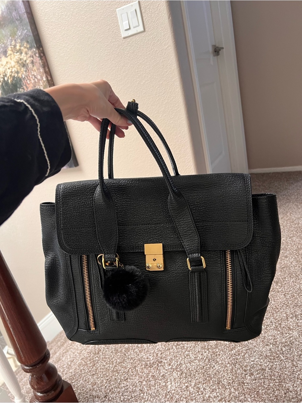 3.1 Phillip Lim Black Pashli with Gold Hardware and Pom-Pom